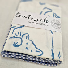 Load image into Gallery viewer, Cats Tea Towel Set of Two Blue
